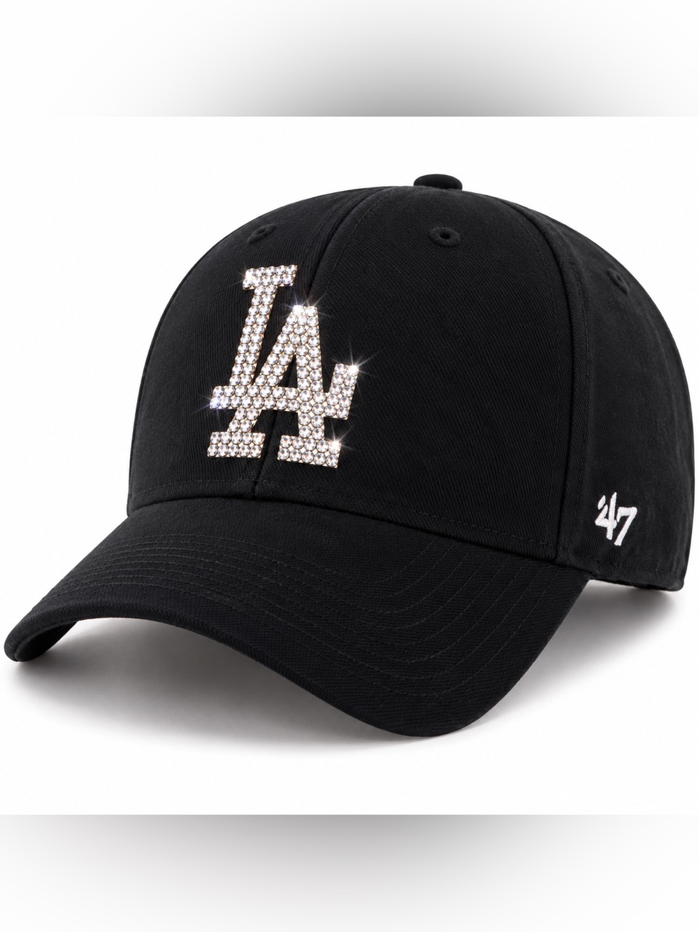 Black LA Baseball Hat With Luxe Crystal Logo New